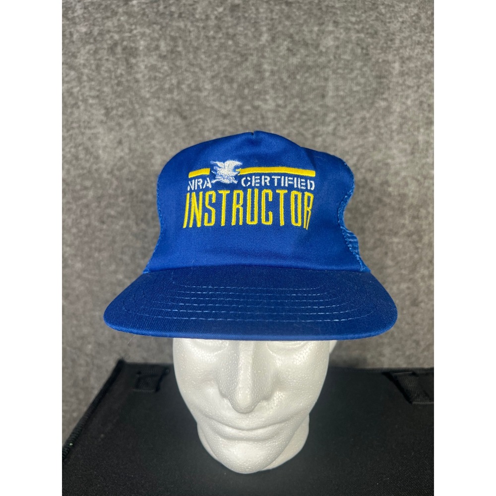 Vintage 90s NRA Certified Instructor Trucker Hat Blue Mesh Snapback Made in USA